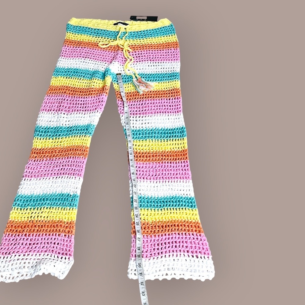 Hot & Delicious Crochet Rainbow Halter Top + Flare Pants Set L Festival Y2K - Picture 5 of 9
